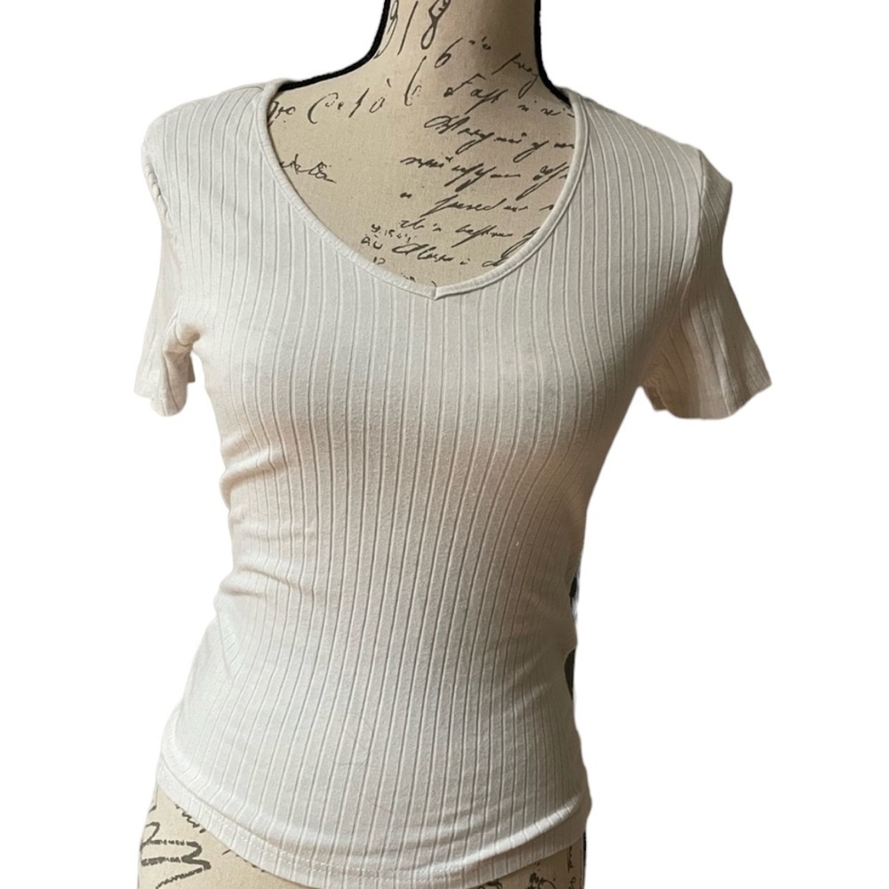 SHEIN Women's Ribbed V-Neck Short Sleeve Top in White